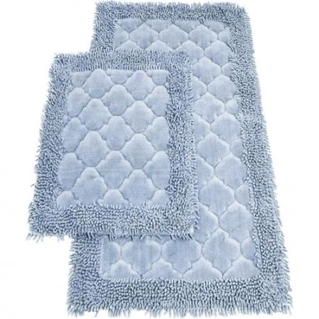 Covorase Baie - Set 2 Covorase Baie, Rombs Albastru, Covor 100% Bumbac, Dimensiunea 60x100 cm