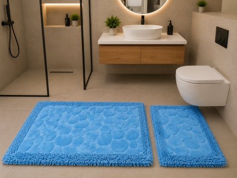 Covorase Baie - Set 2 Covorase Baie, Classic 06 Albastru, Covor 100% Bumbac, Dimensiunea 60x100 cm - Copie
