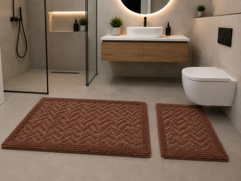 Covorase Baie - Set 2 Covorase Baie, Rombs 13 Maro, Covor 100% Bumbac, Dimensiunea 60x100 cm
