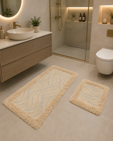 Covorase Baie - Set 2 Covorase Baie, Rombs 14 Cappuccino, Covor 100% Bumbac, Dimensiunea 60x100 cm