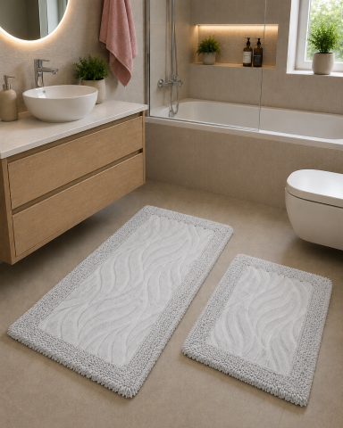 Covorase Baie - Set 2 Covorase Baie, Rombs 14 Gri, Covor 100% Bumbac, Dimensiunea 60x100 cm
