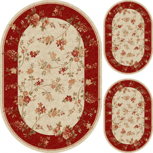 Covoare Living - Set 3 Covoare Lotos 551-120, Ovale, Crem / Rosu: 2 buc. 60x110 cm, 1 buc. 120x170 cm.
