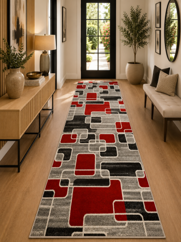 Traverse Dormitor - Traversa Covor, Cappuccino 16402, Gri / Rosu, Latime 120 cm, Diverse Lungimi, 1700 gr/mp
