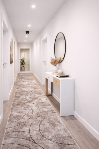 Traverse Moderne si Geometrice - Traversa Covor, Fashion 32006, Bej / Maro, Latime 60 cm, Diverse Lungimi