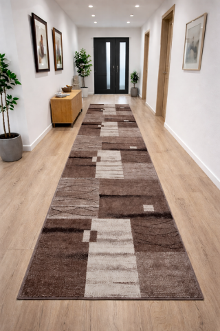 Traverse Hol - Traversa Covor, Mira 24120, Bej/Maro, Latime 100 cm, Diverse Lungimi