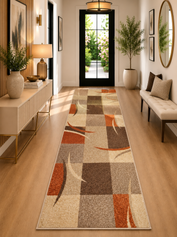 Traverse Moderne si Geometrice - Traversa Model Orlando 62001, Maro/Portocaliu, Diverse Dimensiuni