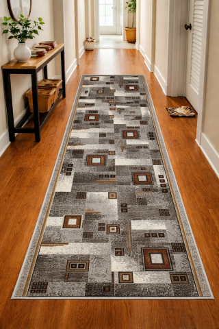 Traverse Hol - Traversa Model Print Dekart, Gri, Suport Pasla, Latime 200 cm, 820 gr/mp