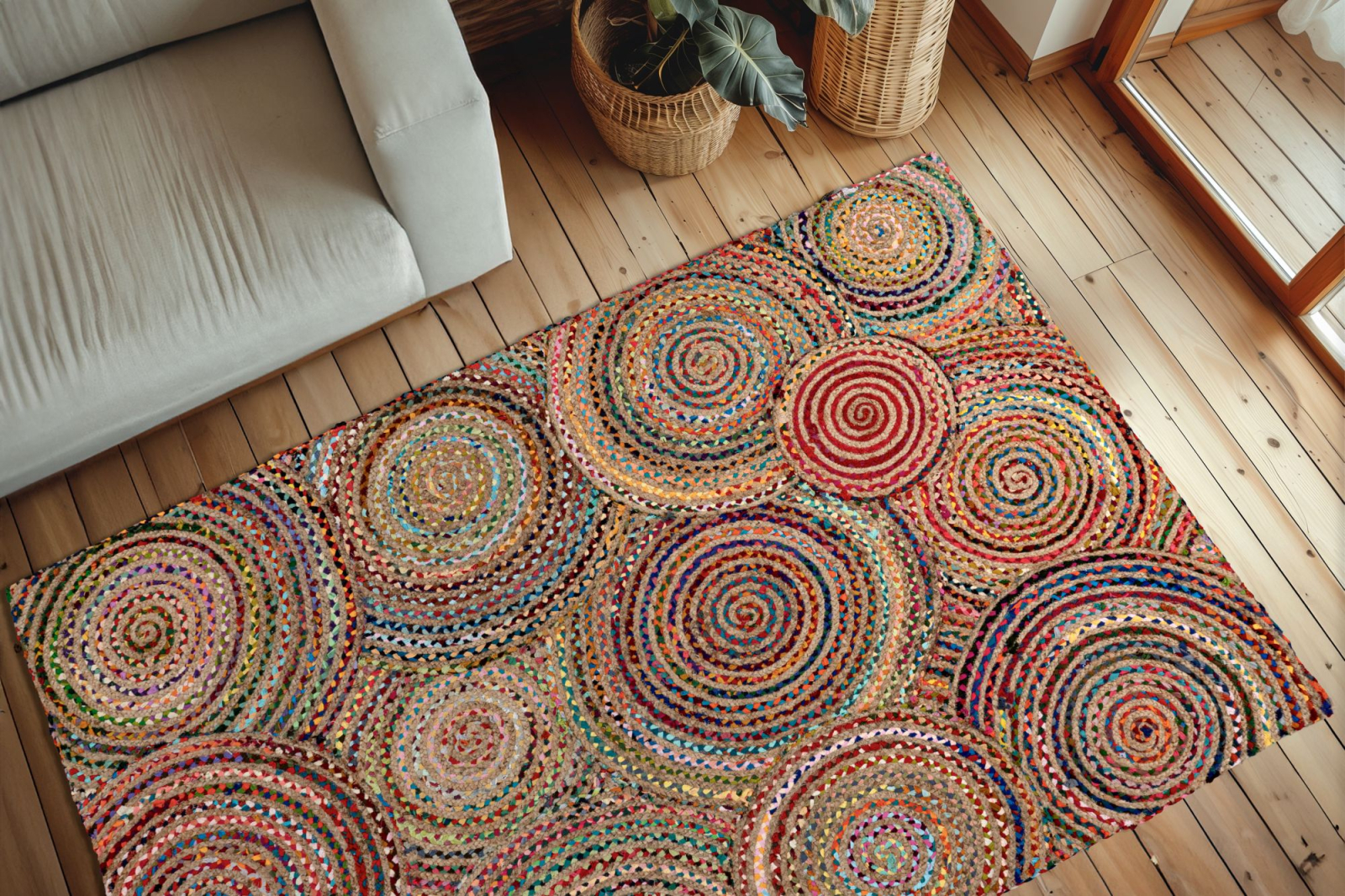 Covor Abstract Model Boho Tulum 356, Multicolor, Marime 80 x 150 cm, Inaltime Fir 6 mm, 60% Bumbac 40% Iuta, Living, Dormitor, Sufragerie, Birou [2]