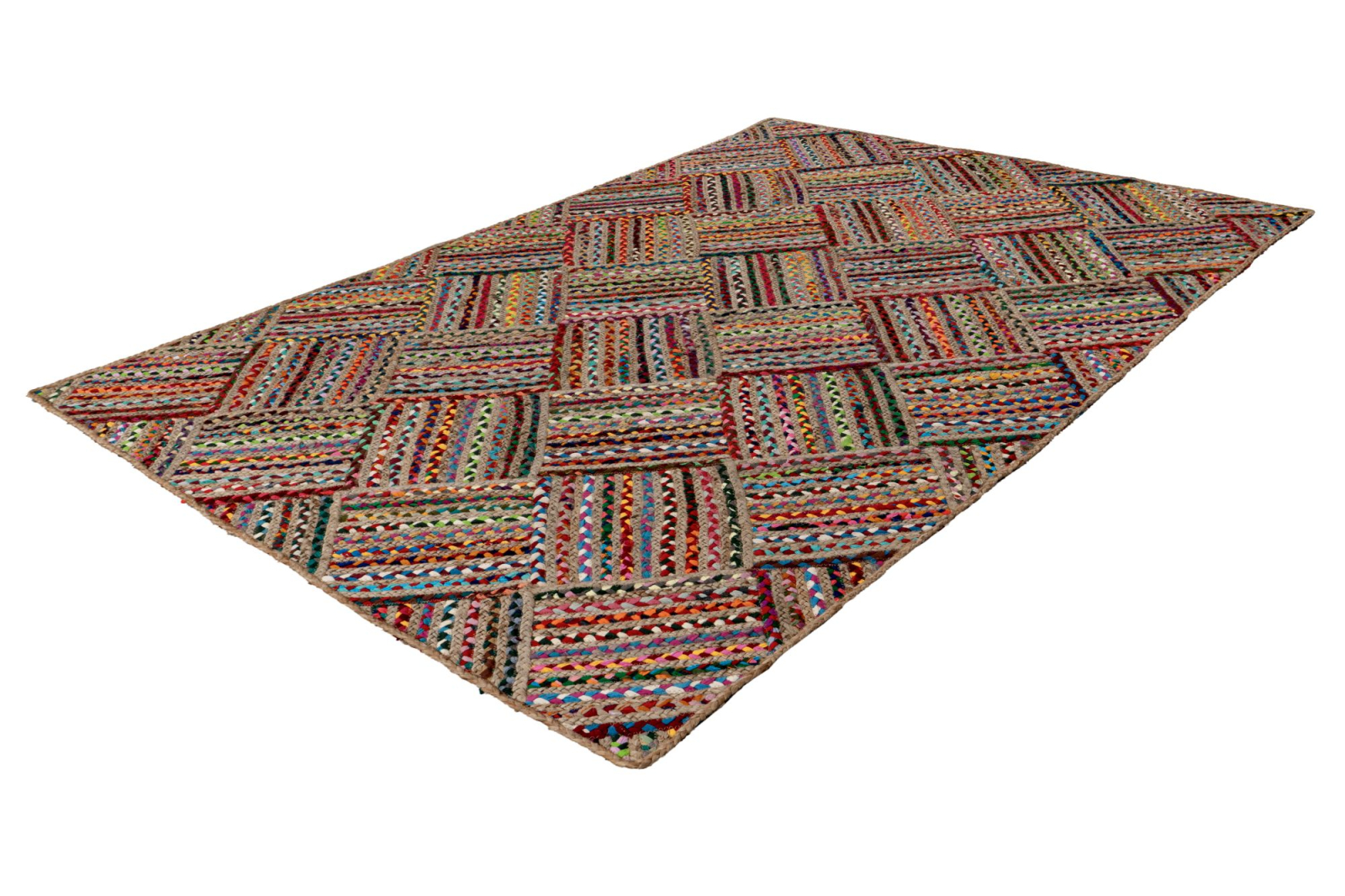 Covor Abstract Model Boho Tulum 355, Multicolor, Marime 80 x 150 cm, Inaltime Fir 6 mm, 60% Bumbac 40% Iuta, Living, Dormitor, Sufragerie, Birou [3]