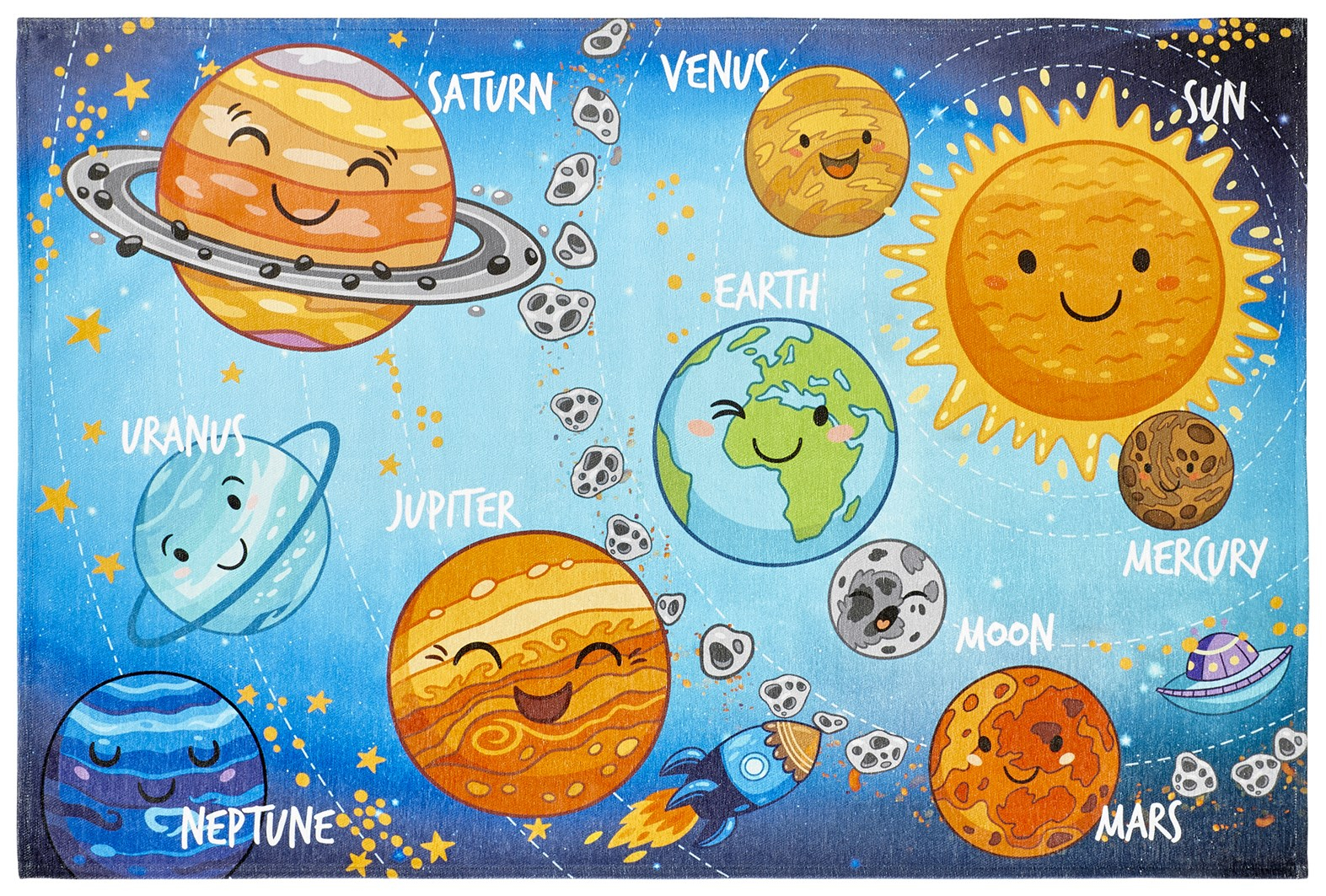 Covor Pentru Copii Model Sistem Solar Sympathy 240, Multicolor, Marime 80 x 120 cm, Inaltime Fir 5 mm, 100% Poliester, Camera Copiilor, Dormitor Copii, Spatiu de Joaca [1]