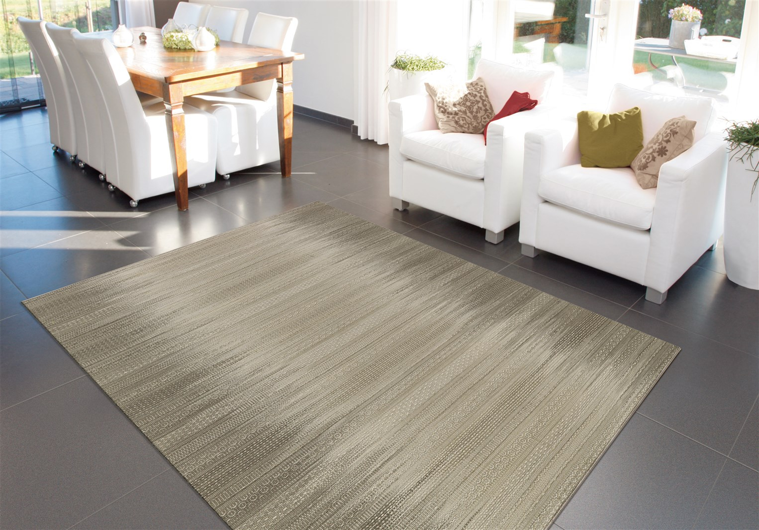 Covor Abstract Model Sunset 8070, Taupe, Marime 90 x 160 cm, Inaltime Fir 6 mm, 100% Bumbac, Living, Dormitor, Sufragerie, Birou [2]