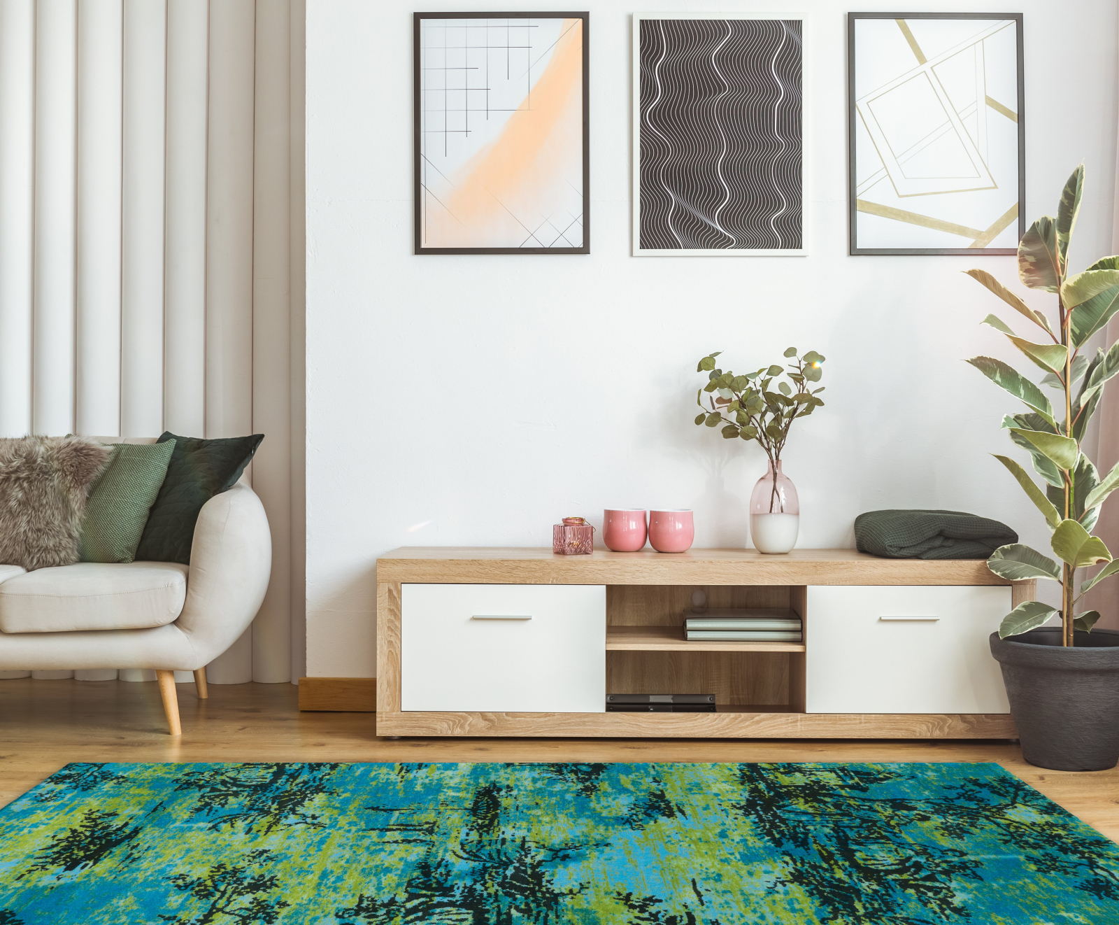 Covor Vintage Model Vintage 5206, Turcoaz, Marime 170 x 240 cm, Inaltime Fir 3 mm, 100% Modacril, Living, Dormitor, Sufragerie, Birou [2]
