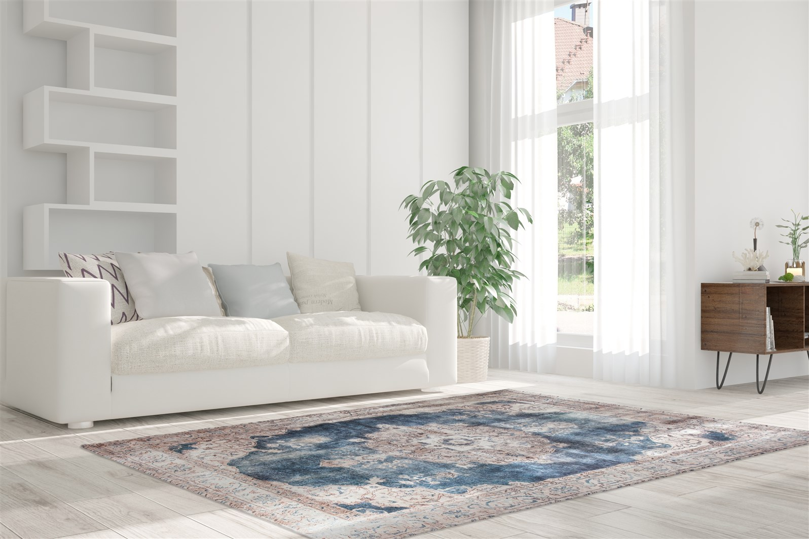 Covor Vintage Model Vintage 8400, Bej/Albastru, Marime 140 x 200 cm, Inaltime Fir 8 mm, 100% Modacril, Living, Dormitor, Sufragerie, Birou [2]