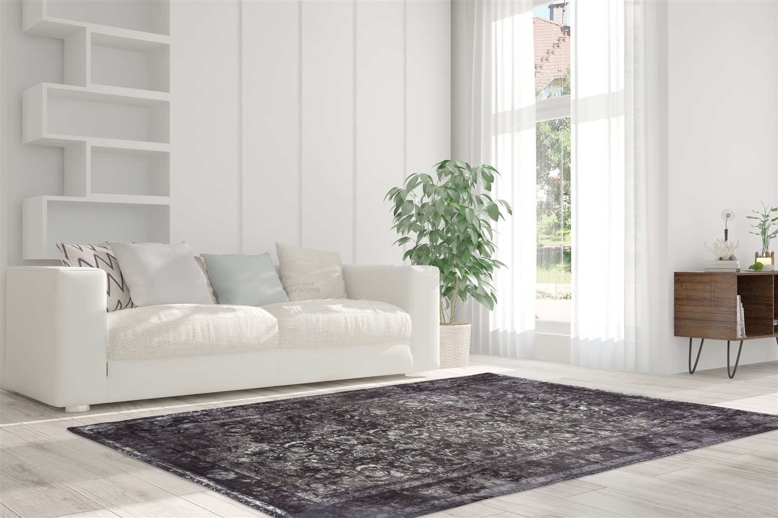 Covor Vintage Model Vintage 8404, Gri, Marime 140 x 200 cm, Inaltime Fir 8 mm, 100% Modacril, Living, Dormitor, Sufragerie, Birou [2]