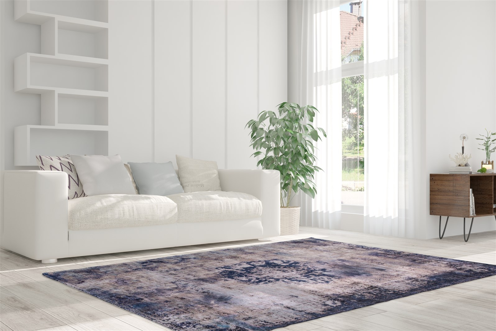 Covor Vintage Model Vintage 8403, Albastru, Marime 140 x 200 cm, Inaltime Fir 8 mm, 100% Modacril, Living, Dormitor, Sufragerie, Birou [2]