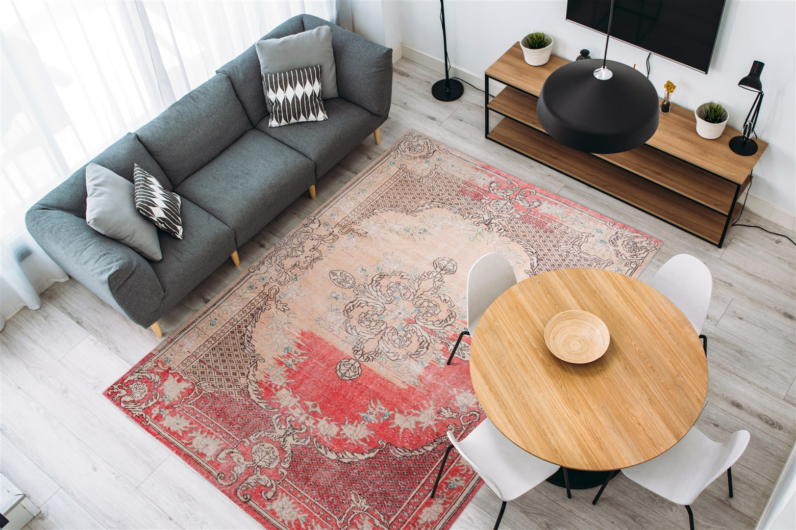 Covor Vintage Model Vintage 8405, Bej/Rosu, Marime 140 x 200 cm, Inaltime Fir 8 mm, 100% Modacril, Living, Dormitor, Sufragerie, Birou [1]