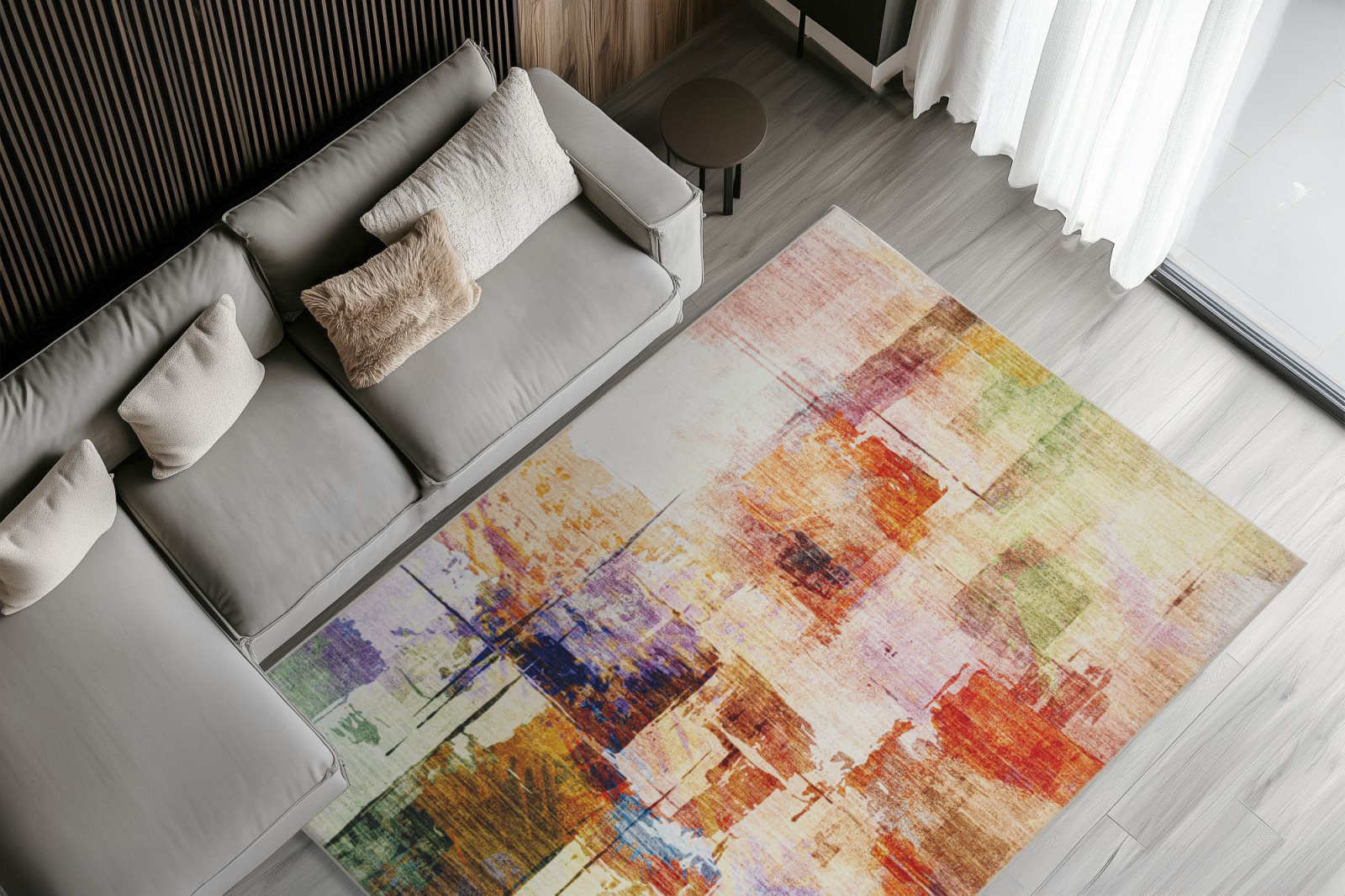 Covor Abstract Model Visionary 134, Multicolor, Marime 80 x 150 cm, Inaltime Fir 6 mm, 80% Poliester 20% Bumbac, Living, Dormitor, Sufragerie, Birou [3]