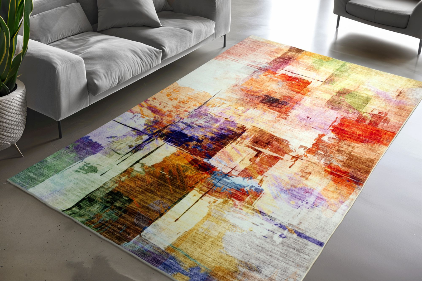Covor Abstract Model Visionary 134, Multicolor, Marime 80 x 150 cm, Inaltime Fir 6 mm, 80% Poliester 20% Bumbac, Living, Dormitor, Sufragerie, Birou [2]