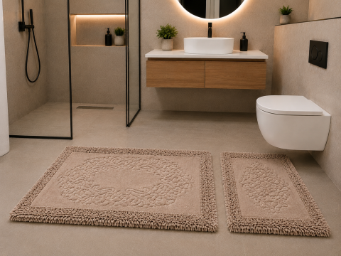 Covorașe Baie - Set 2 Covorase Baie, Rombs 10 Roz, Covor 100% Bumbac, Dimensiunea 60x100 cm