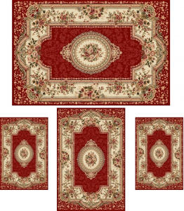 Covoare Living - Set 4 Covoare Lotos 571, Rosu: 2 buc. 80x150 cm, 1 buc. 160x230 cm, 1 buc. 200x300 cm.