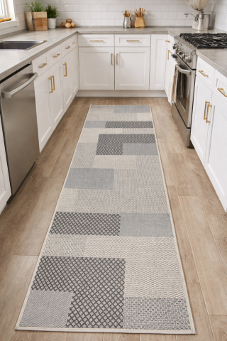 Traverse Moderne si Geometrice - Traversa Antiderapanta Flex, 19645, Bej , Latime 75 cm, Diverse Lungimi