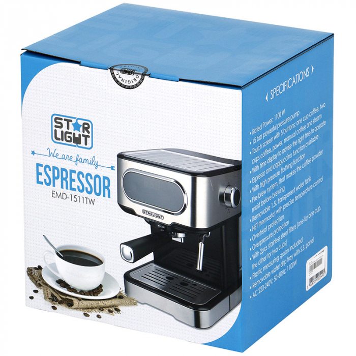 Espressor manual Star-Light 1100 W, 15 Bar, 1.5 l, display LED, control touch, inox [8]
