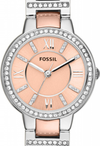 Ceas de dama Fossil cu culoare dubla argintiu cu auriu rose + plin cu cristale stralucitoare [1]