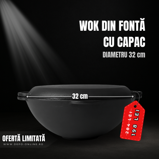 WOK DIN FONTA CU CAPAC 32 cm