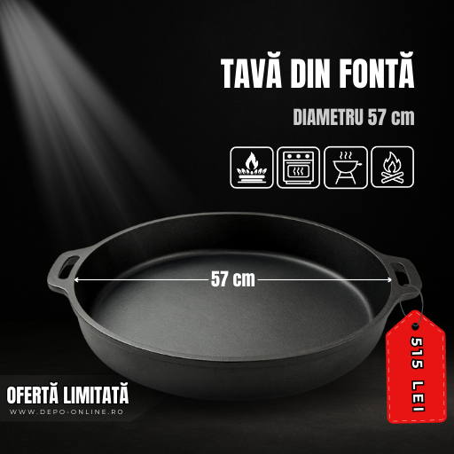 TAVĂ DIN FONTĂ 57 cm PENTRU CUPTOR ȘI FOC DESCHIS