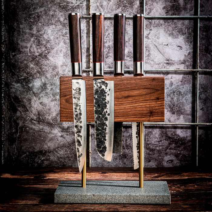 Bloc magnetic pentru cutite din lemn de nuc cu baza din piatra naturala Style de Vie MAGNWALSTEEN [5]