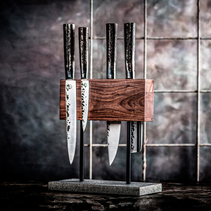 Bloc magnetic pentru cutite din lemn de nuc cu baza din piatra naturala Style de Vie MAGNWALSTEEN [4]