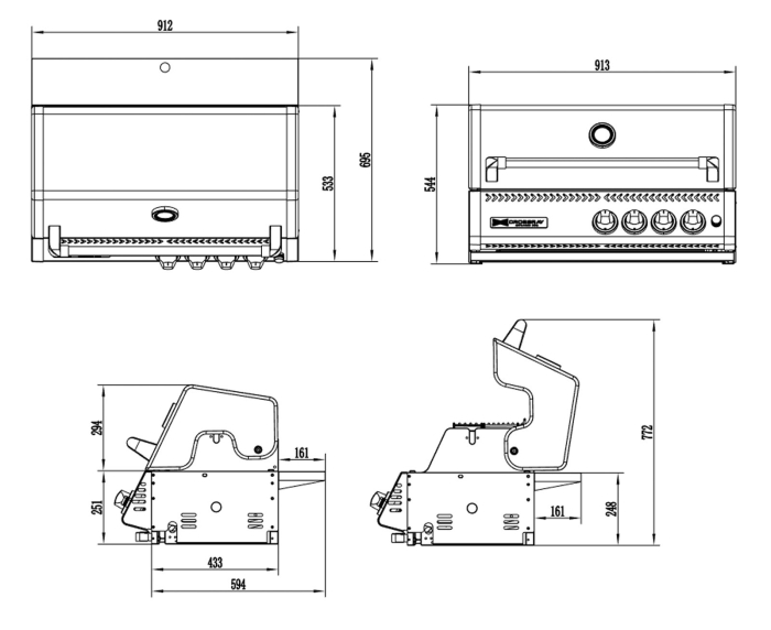 Gratar pe gaz cu 4 arzatoare infrarosu, incastrabil, gratare din fonta, negru, Crossray by Heatstrip TCX4FL(B)30 [7]