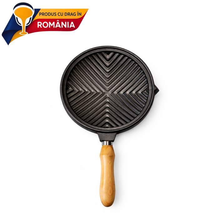 GRILL DIN FONTĂ BOMBAT CU MÂNER DIN LEMN [3]
