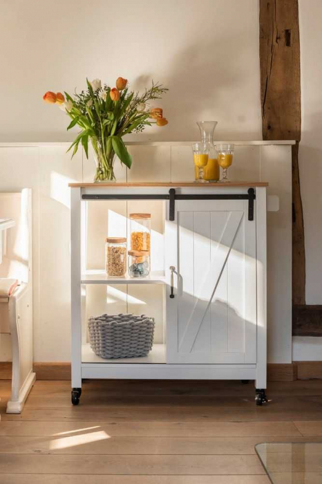 Mini bar alb cu 3 rafturi si usa, MDF si lemn, 80 x 88,5 x 40 cm, Wenko Country House 54130100 [7]