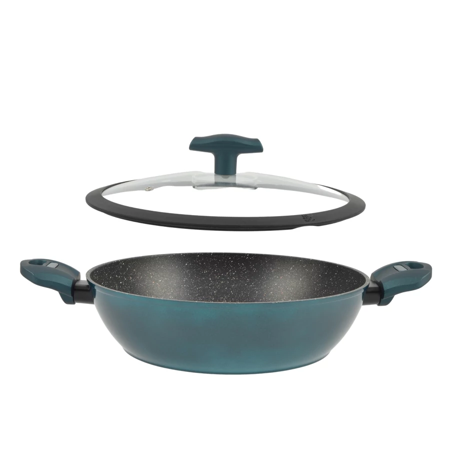 OALA DIN ALUMINIU ANTIADERENT CU CAPAC DIN STICLA DIAMETRU 28 CM [2]