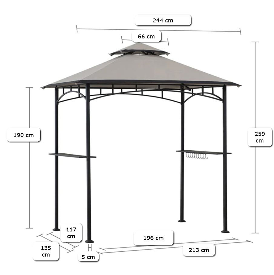 Pavilion gazebo din otel pentru gratar cu copertina Sunjoy Linas 244cm x 152cm negru/gri deschis A103002202 [13]