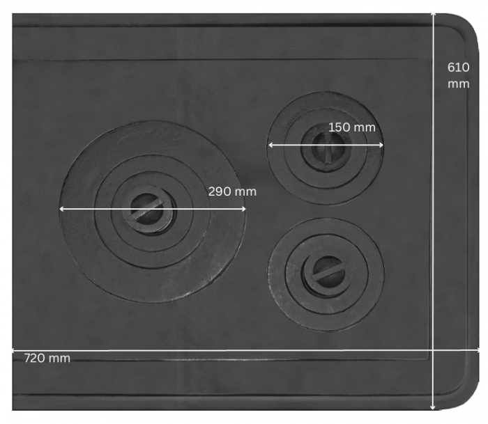 Plita din fonta cu rama si trei ochiuri 720 mm x 610 mm [2]