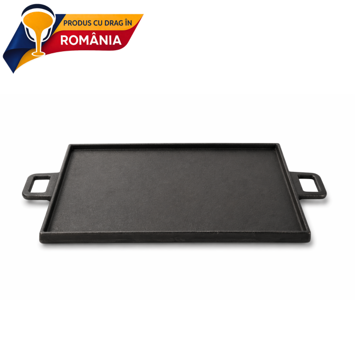 PLITĂ DIN FONTĂ NETEDĂ CU BORDURĂ ȘI DOUĂ MÂNERE 410 x 310 mm [3]