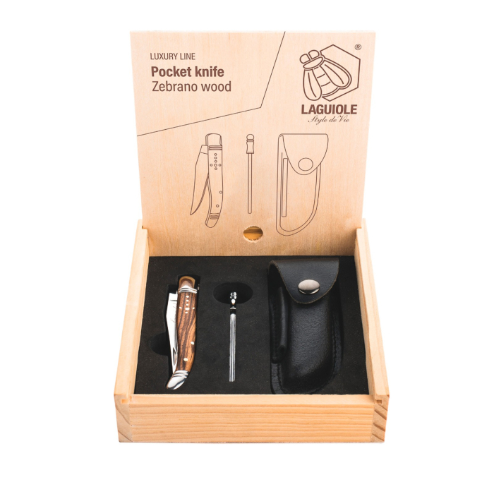 Set cutit de buzunar cu ascutitoare si husa de piele Laguiole Style de Vie Luxury Line ZAKMLEERZEBRANO [2]