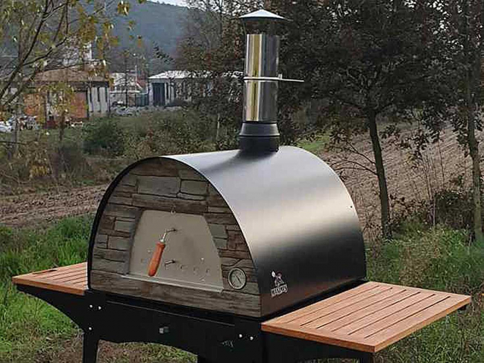 Stand metalic mobil pentru cuptor traditional pentru pizza pe lemne Maximus cu mese laterale din lemn [3]