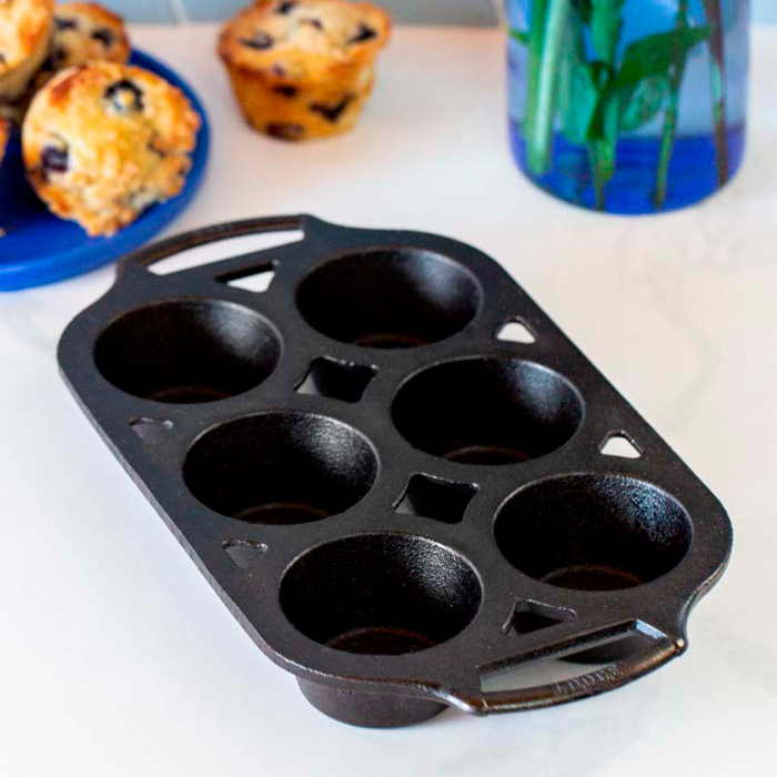 Tava din fonta cu 6 cupe pentru briose Lodge 32 x 18 cm L-BW6MFN [3]
