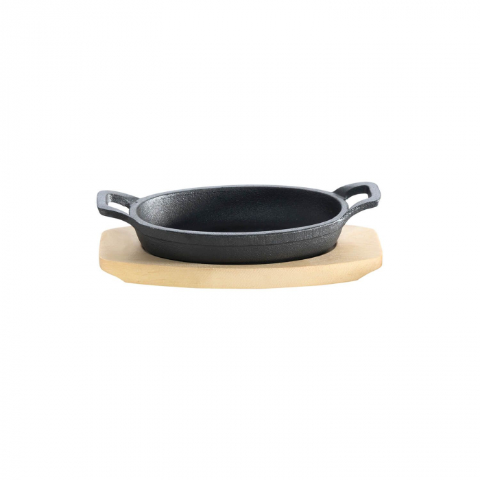 Tava ovala din fonta cu suport de lemn pentru servire 21 x 15,5 cm 0,75 litri ALL GRILL 9705 [3]