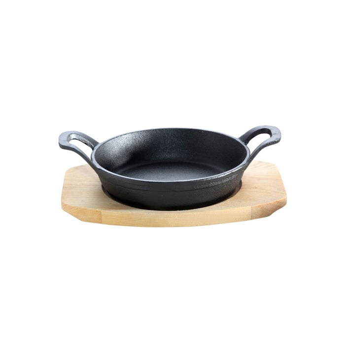 Tava rotunda din fonta cu suport de lemn pentru servire 15 cm 0,5 litri ALL GRILL 9703 [2]