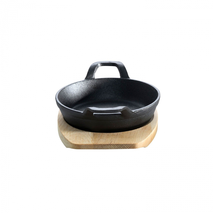 Tava rotunda din fonta cu suport de lemn pentru servire 15 cm 0,5 litri ALL GRILL 9703 [4]