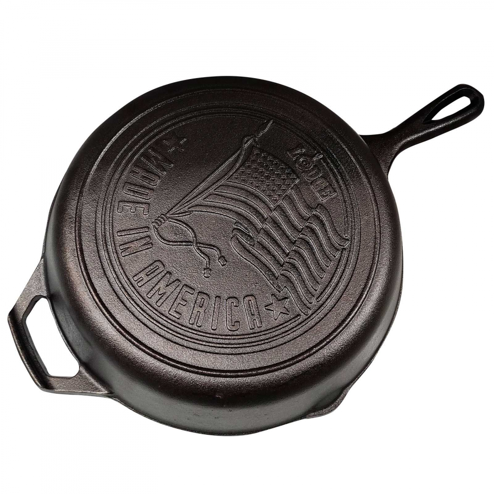 Tigaie adanca rotunda din fonta cu maner si logo American Flag Lodge 26 cm L-8SKFLAG [3]