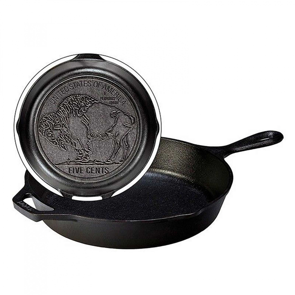 Tigaie adanca rotunda din fonta cu maner si logo Buffalo Nickel Lodge 26 cm L-8SK3BN [2]