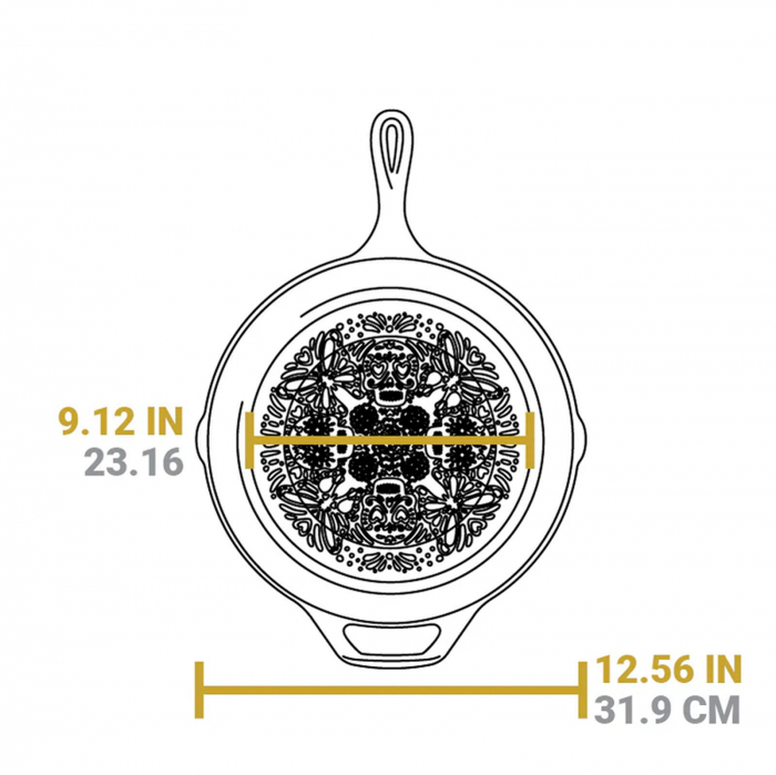 Tigaie adanca rotunda din fonta cu maner si logo Sugar Skull Lodge 30,5 cm L-10SKULL [7]