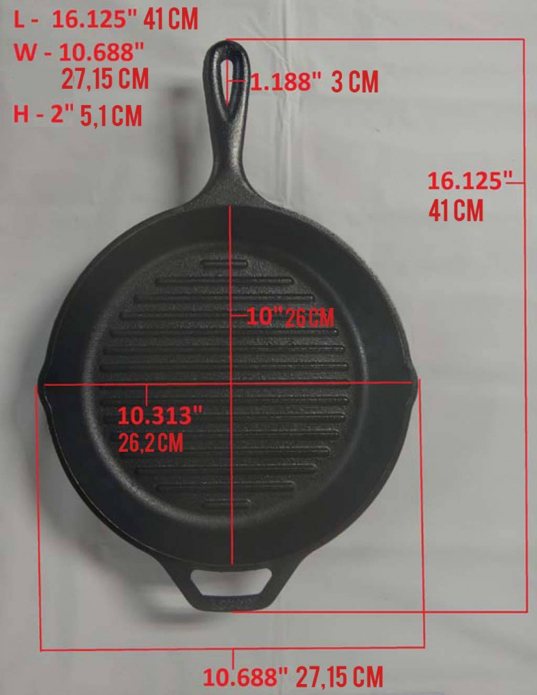 Tigaie grill adanca rotunda din fonta cu maner Lodge 26 cm L-8GP3 [4]