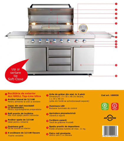 Bucatarie de exterior modulara, gratar pe gaz si carbune cu Air System ALL GRILL Top-Line Ultra 100930 [26]