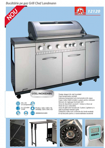 Bucatarie pe gaz Grill Chef Landmann 12120, 6+1 arzatoare inox [15]